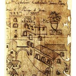 16th century drawing, found during restoration work, shows Osterio Magno and its high tower.