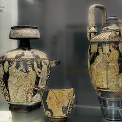 Pottery depicting a bride's toilette (grooming) scene (300-260 BCE) ... Museo Mandralisca — Cefalù.