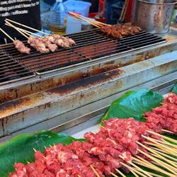 "Beef" skewers (I hope). Told not spicy, but my mouth was on fire by the time I was done