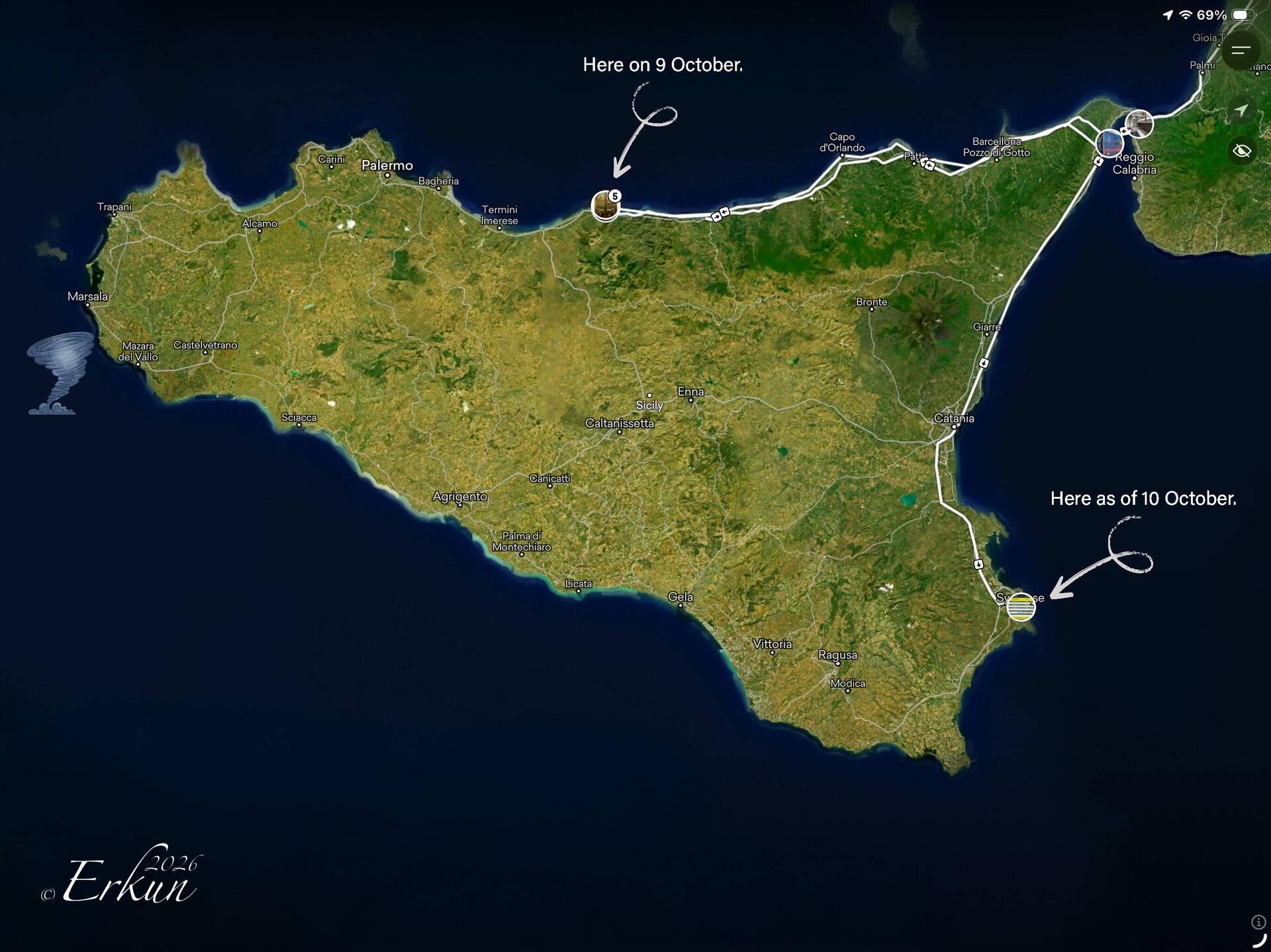 The tornado affected area is in western Sicily ... we were/are well away from that area.
