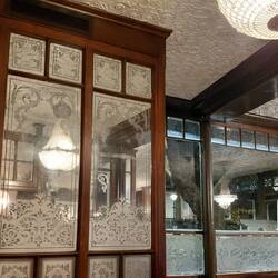 Fabulous etched glass windows in the Albion Pub where we had dinner
