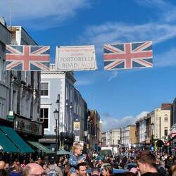 The crowds have gathered on a typical Sunday morning down the Portobello Road
