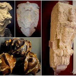 Archaeological artifacts; lower left shows 16th century hand grenades — Castello Maniace.