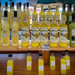 Crema al Limoncello; Limoncello (traditional); Crema Pistacchio — Mercato di Ortigia, Siracusa.