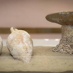 Two amphorae and a small table from the wreck of Porto Palo di Capo Passero; 4th-3rd century BCE.