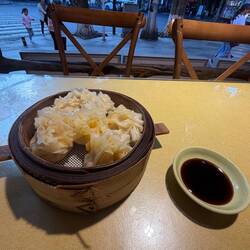 Shrimp dumplings - simple but really good. Either served with chili oil or vinegar.
