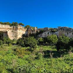 The stone pylon survived the earthquakes that collapsed the quarry cave roofs.