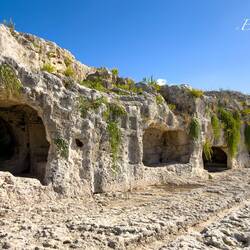 Byzantine era funerary niches above and behind the Greek Theater.