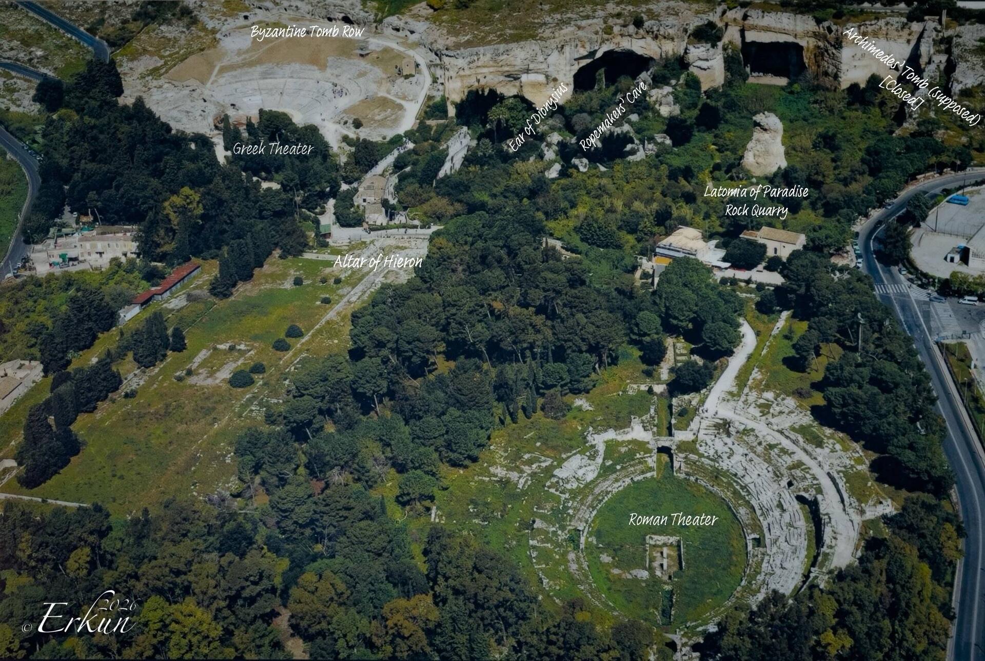 Aerial view of Neopolis from a sign at the site ... with main locations shown (my edit).
