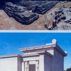 Altar of Hieron & artist's rendering of the structure in the 3rd century BCE.