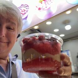 It is called "stretchy cool cake". Glutinous rice paste, with bayberry and yangmei fruits.