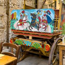 Painted cart at La Galleria, where we had lunch — Palermo, Sicily.