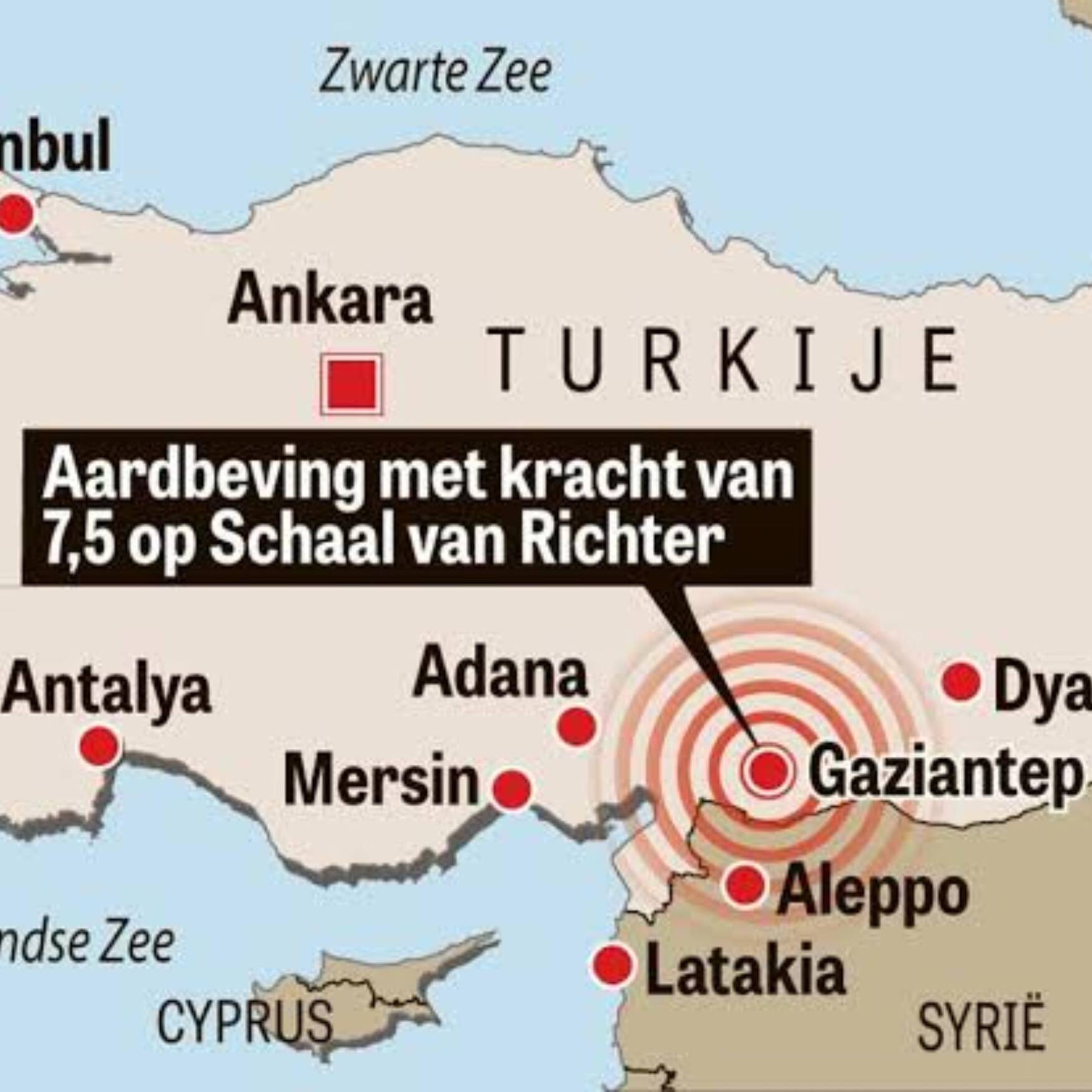 Aardbeving Zuidoosten Turkije